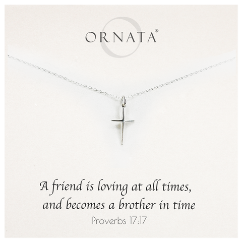 "Proverbs 17:17" Sterling Silver Cross Necklace on Jewelry Card