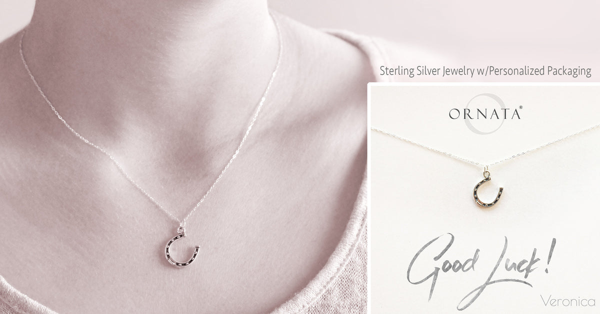 Lucky horseshoe necklace - Custom necklace with sterling silver horseshoes - personalized jewelry is sterling silver and a great good luck gift or a gift for a horse lover. 