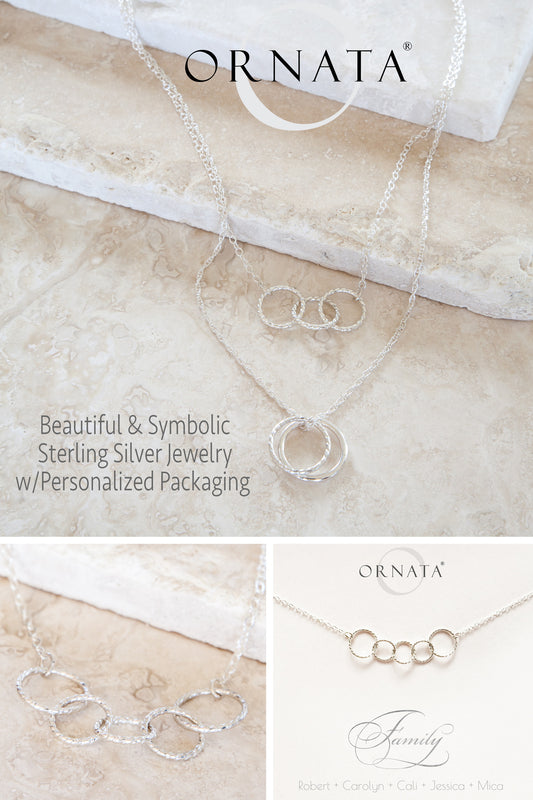 Custom Family of 5 necklace - personalized jewelry is sterling silver and the custom necklaces are good gifts for moms, daughters, sisters, family friends, or grandmas. Also good Mother’s Day gift or Mother’s Day jewelry for family of 5. 