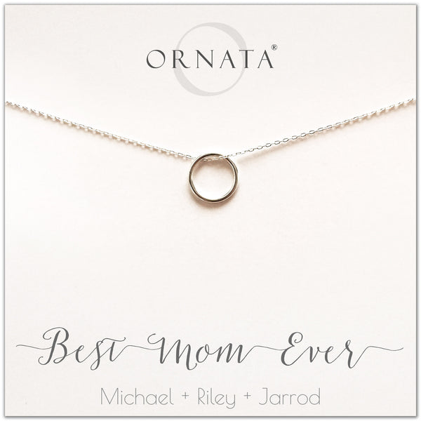 Best Mom Ever. Mother or Mom - personalized silver necklaces. Our sterling silver custom jewelry is a perfect gift for mothers, daughters, granddaughters, grandmothers, sisters, best friends, wives, girlfriends, and family members. Also a good gift for Mother’s Day. 