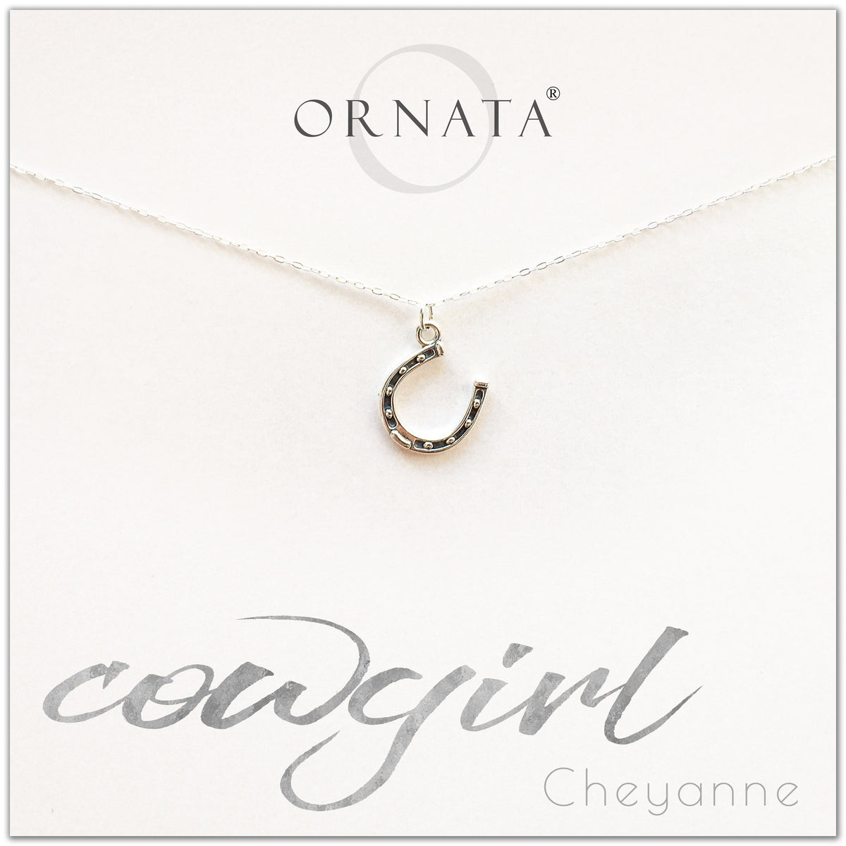 Personalized good luck horseshoe cowgirl necklace. Our sterling silver custom jewelry is a perfect gift for friends, sisters, mothers, or family members - symbolic necklace with horseshoe for your favorite cowgirls - great horse necklace for horse lovers. 