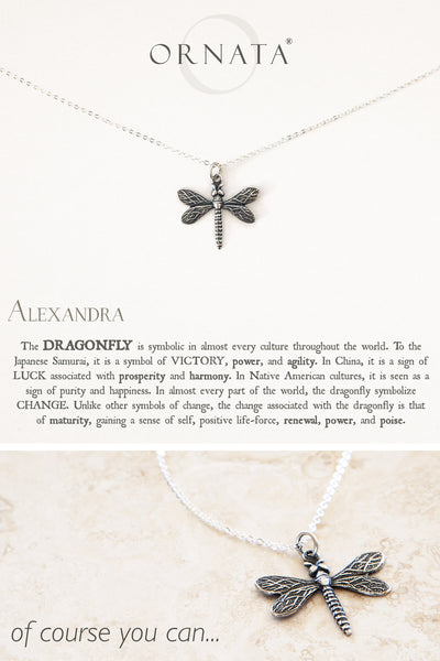 “Wisdom, Luck, & Victory” Dragonfly Sterling Silver and Silver Plated Necklace | Small