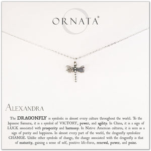 Personalized silver dragonfly necklace. Our sterling silver custom jewelry is a perfect gift for friends, sisters, mothers, or family members - symbolic necklace for luck, courage, wisdom, and victory.  