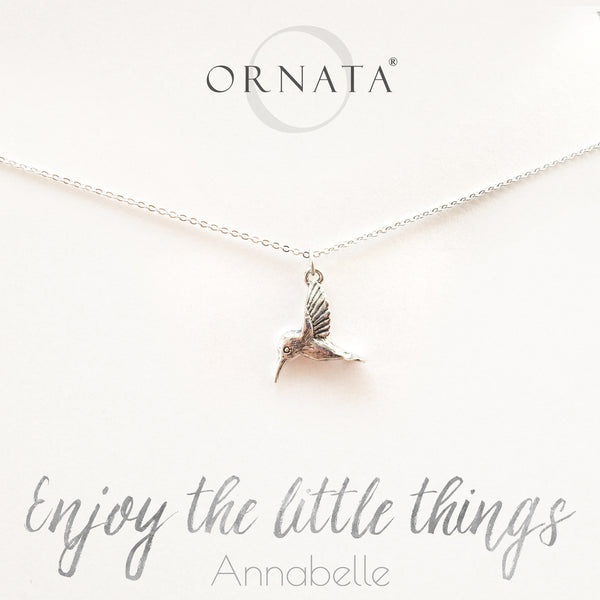 “Enjoy the Little Things” Delicate Hummingbird Sterling Silver and Silver Plated Necklace