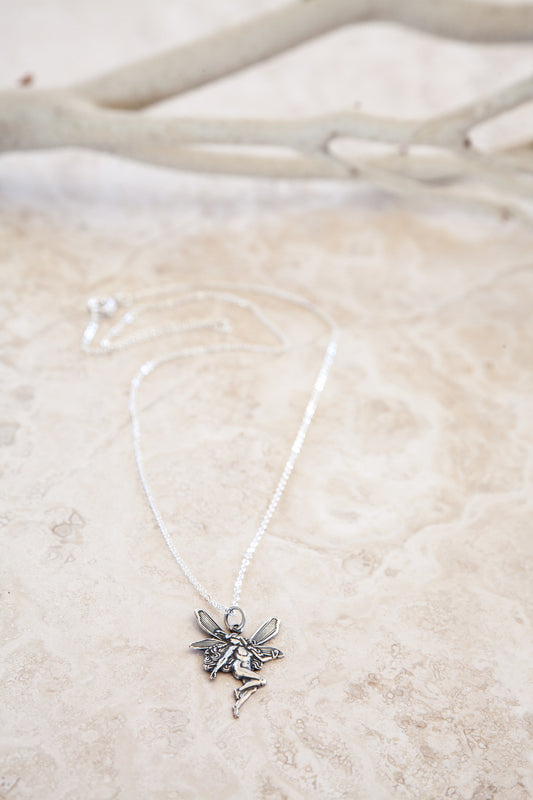 Delicate Sterling Silver and Silver Plated Fairy Charm Necklace