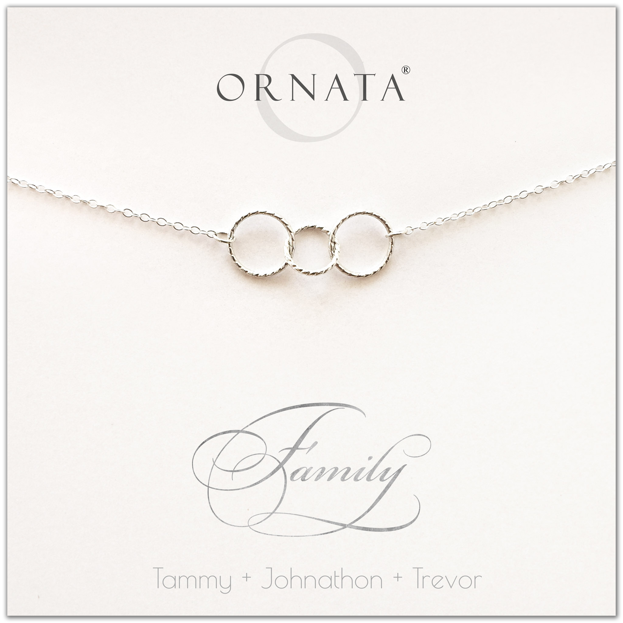Family of Three Personalized silver necklaces for families of three. Our sterling silver custom family jewelry is a perfect gift for new families, newlyweds, parents, new parents, friends, sisters, mothers, and grandmothers. Family jewelry is also a good gift for Mother’s Day. 