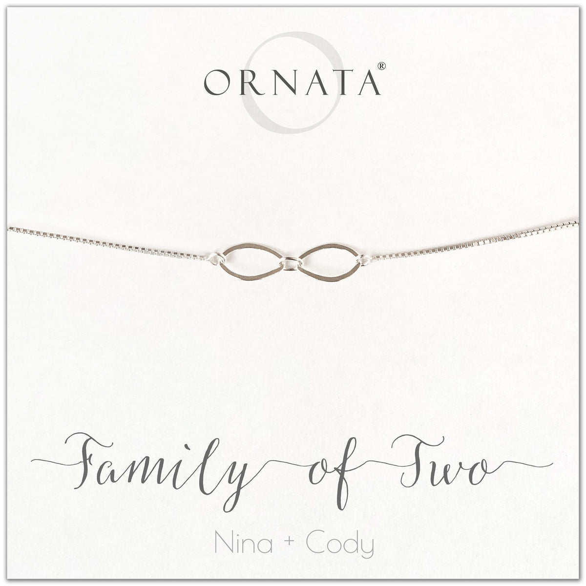 Family of two personalized sterling silver bolo bracelet. Our custom bracelets make good gifts for new families, mothers, and newlyweds. Great bridal shower gift, wedding gift, or baby shower gift. 