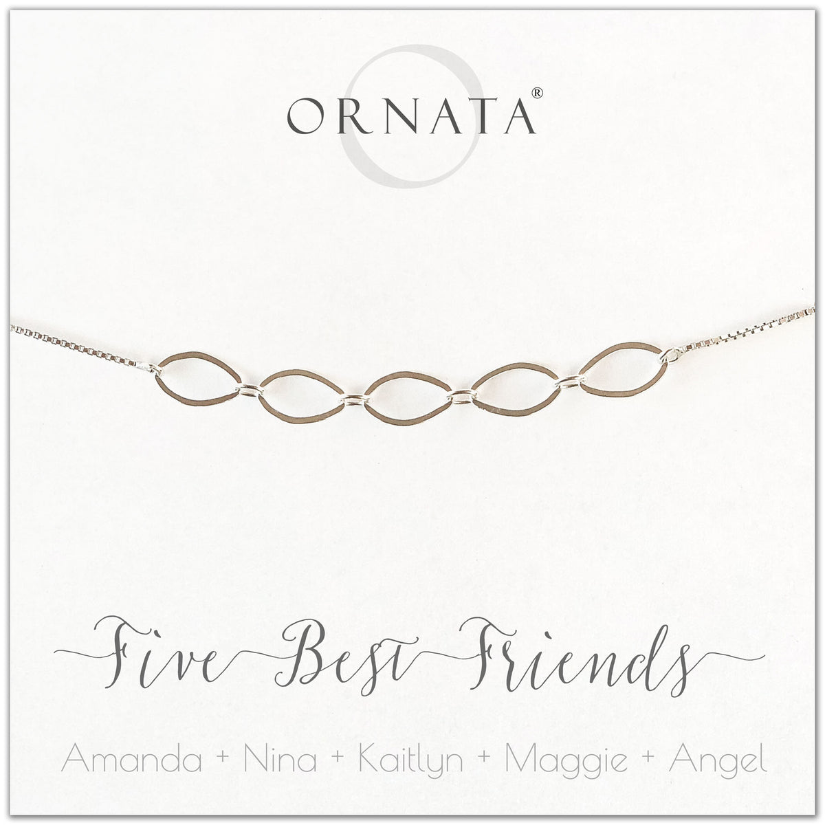 Five best friends personalized sterling silver bolo bracelet. Our custom bracelets make good gifts for best friends or sisters. 