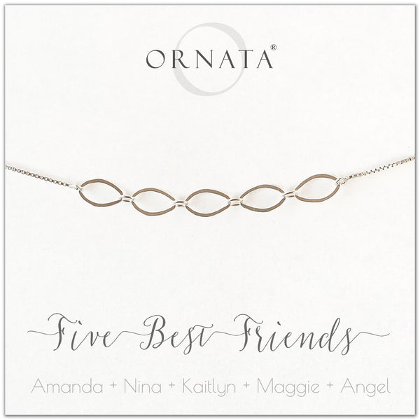 Five best friends personalized sterling silver bolo bracelet. Our custom bracelets make good gifts for best friends or sisters. 