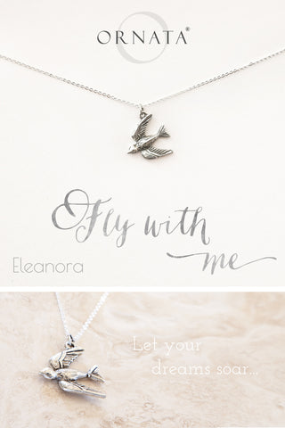 “Fly With Me” Delicate Sterling Silver and Silver Plated Swallow Necklace