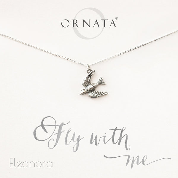 “Fly With Me” Delicate Sterling Silver and Silver Plated Swallow Necklace