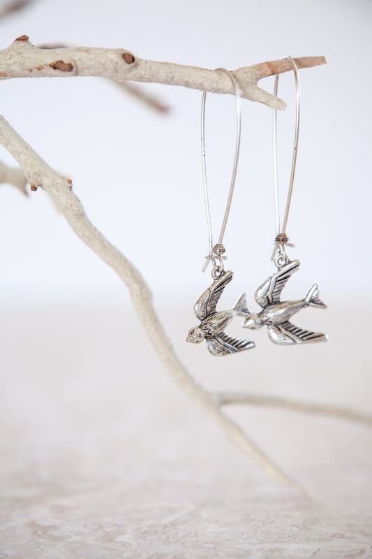 Silver Plated Flying Bird Earrings