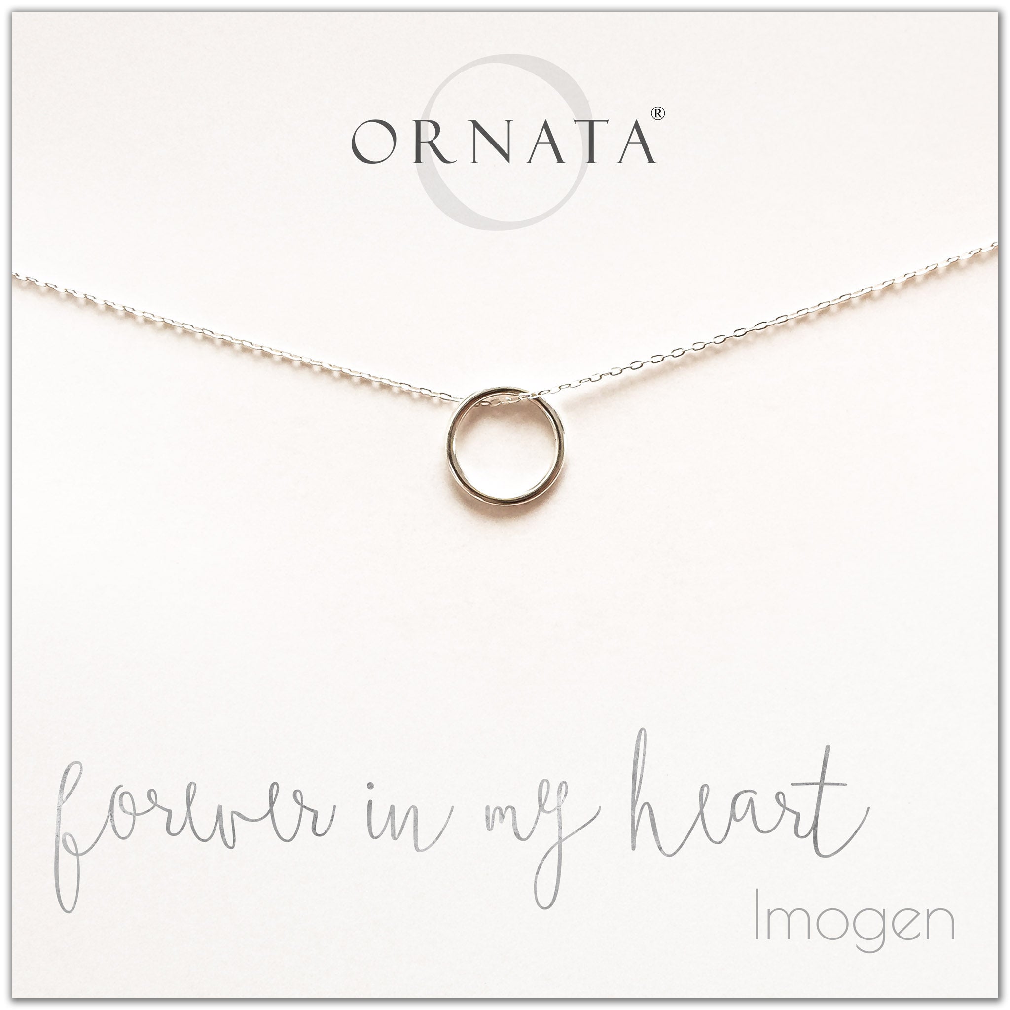 Forever in my heart necklace - personalized silver ring necklace. Our sterling silver custom jewelry is a perfect gift for girlfriends, wives, mothers, nieces, daughters, best friends, sisters, significant others, and soul mates - symbolic circle necklace to show your love. 