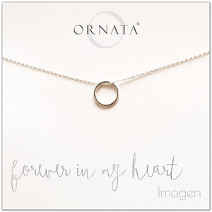 Forever in my heart necklace - personalized silver ring necklace. Our sterling silver custom jewelry is a perfect gift for girlfriends, wives, mothers, nieces, daughters, best friends, sisters, significant others, and soul mates - symbolic circle necklace to show your love. 