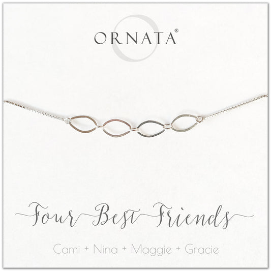 Four best friends personalized sterling silver bolo bracelet. Our custom bracelets make good gifts for best friends or sisters. 