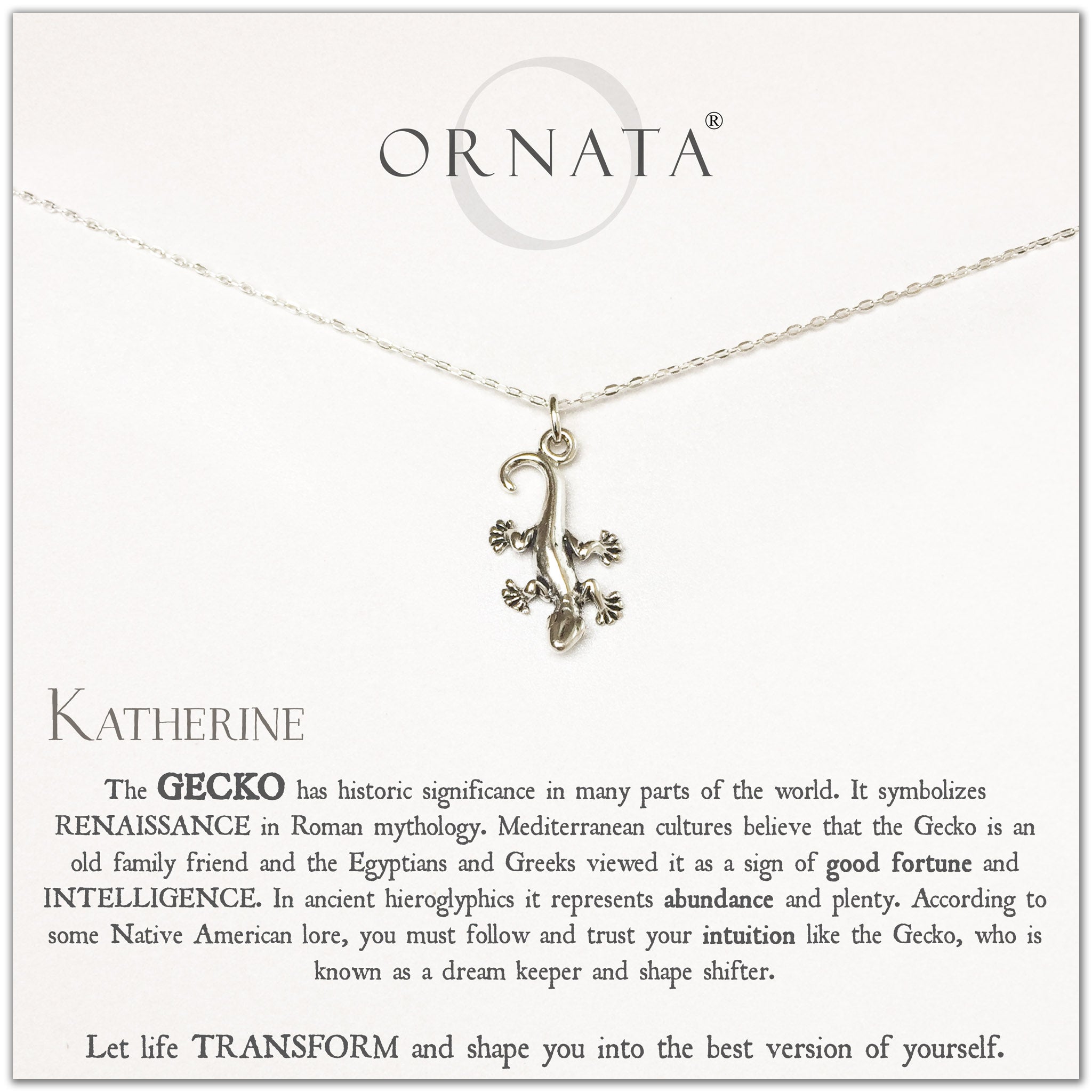 Lucky gecko necklace - personalized silver gecko necklace. Our sterling silver custom jewelry is a perfect gift for someone who loves reptiles and geckos or someone who needs a good luck charm. Good lucky charm gift. 