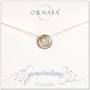 Generations Jewelry - personalized silver necklaces. Our sterling silver custom jewelry is a perfect gift for mothers, daughters, granddaughters, grandmothers, grandmas, sisters, or family members. Four rings represent three generations. Perfect gift for Mother’s Day or Mother’s Day Jewelry. 
