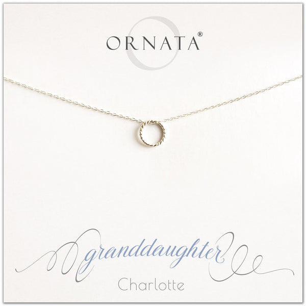 Granddaughter necklace - personalized silver necklaces. Our sterling silver custom jewelry is a perfect gift for granddaughter. Part of our Generations Jewelry collection. Also a good gift for Mother’s Day.