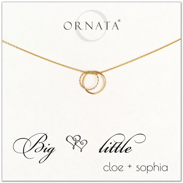 Big Little Sorority Sisters personalized necklace. Our 14 karat gold filled custom sorority necklaces make good gifts for sororities or sisters. Perfect for big little reveal day! 