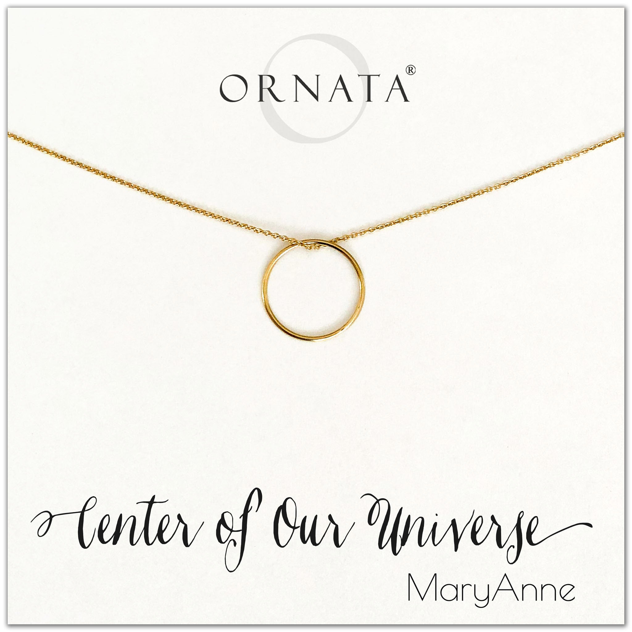 Center of our Universe necklace - personalized gold necklaces. Our 14 karat gold filled custom jewelry is a perfect gift for best friends, sisters, daughters, or mothers. Inspirational jewelry is also a good gift for Mother’s Day. 