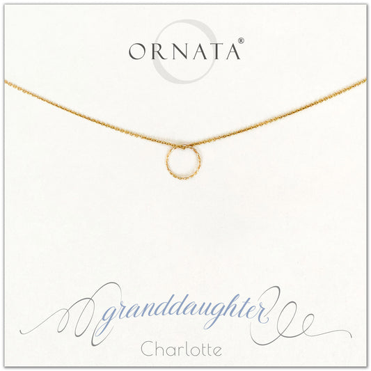 Granddaughter necklace - personalized gold necklaces. Our 14 karat gold filled custom jewelry is a perfect gift for grandmas to give their granddaughters. Part of our Generations Jewelry collection. Also a good gift for Mother’s Day or gift from grandma. 