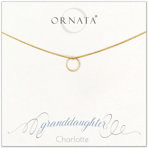 Granddaughter necklace - personalized gold necklaces. Our 14 karat gold filled custom jewelry is a perfect gift for grandmas to give their granddaughters. Part of our Generations Jewelry collection. Also a good gift for Mother’s Day or gift from grandma. 