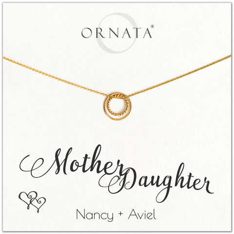 Mother Daughter necklace - personalized gold necklaces. Our 14 karat gold filled custom jewelry is a perfect gift for mothers, daughters, granddaughters, grandmothers, sisters, wives, and family members. Also a good gift for Mother’s Day. 
