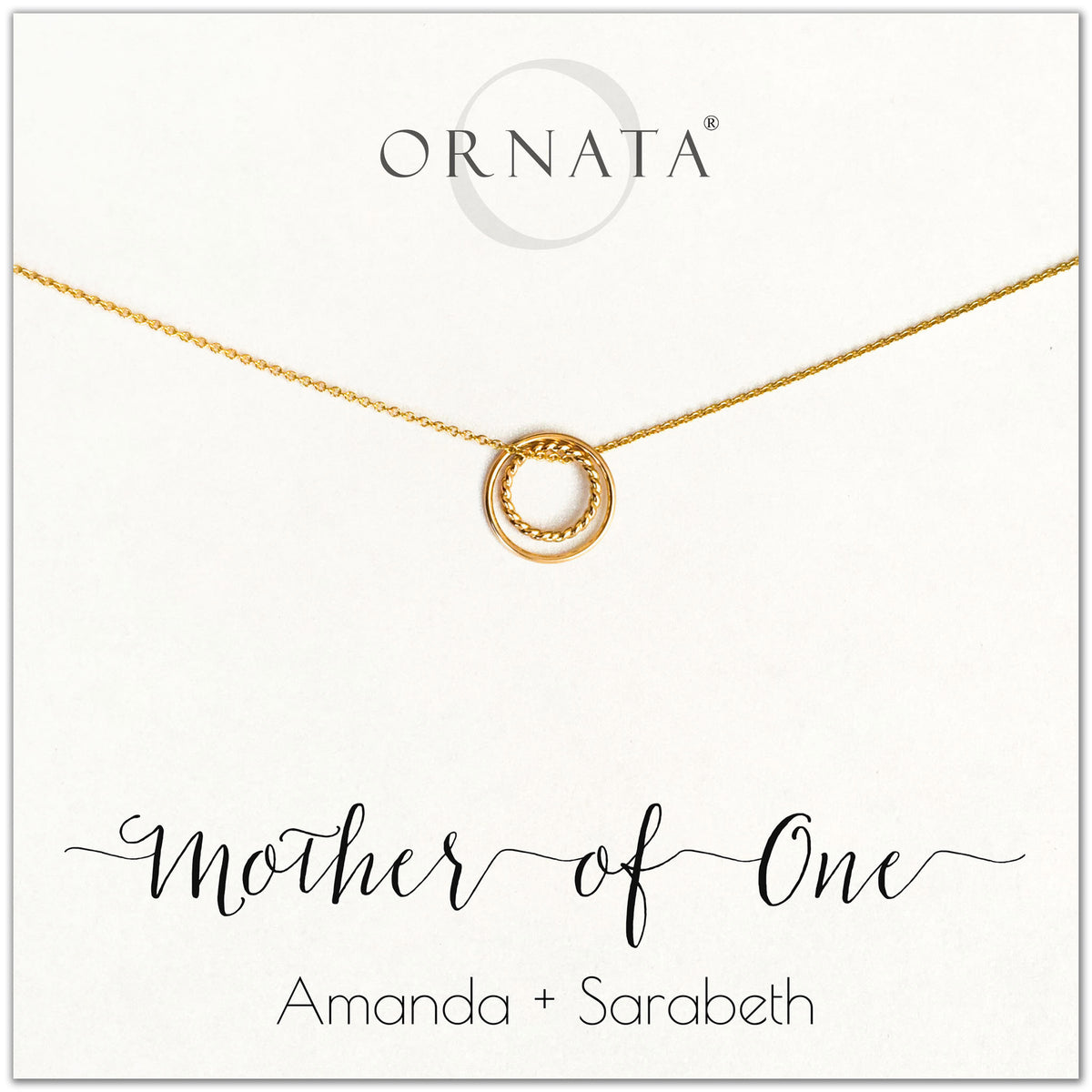 Mom or Mother of One - personalized gold necklaces. Our 14 karat gold filled custom jewelry is a perfect gift for mothers of one child, daughters, granddaughters, grandmothers, sisters, best friends, wives, girlfriends, and family members. Also a good gift for Mother’s Day. 