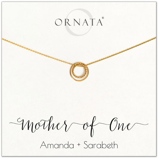 Mom or Mother of One - personalized gold necklaces. Our 14 karat gold filled custom jewelry is a perfect gift for mothers of one child, daughters, granddaughters, grandmothers, sisters, best friends, wives, girlfriends, and family members. Also a good gift for Mother’s Day. 