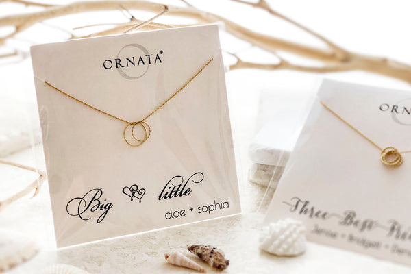 Personalized sorority big little necklace - 14 K gold filled necklace for sorority sisters - custom sorority jewelry makes great gifts for your big sister or little sister. Big Little necklaces are also a perfect gift for big little reveal day!