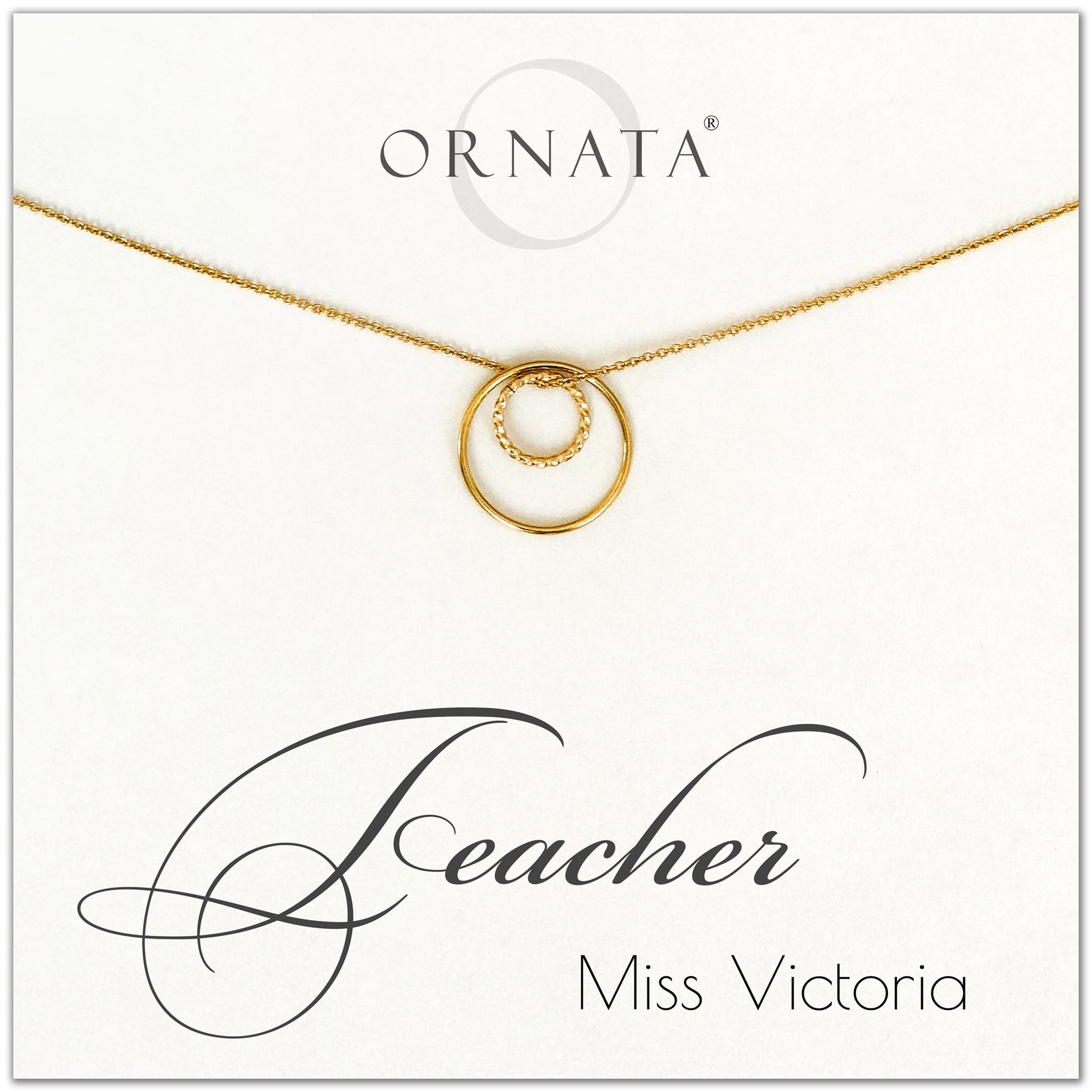 Personalized gold teacher necklaces. Our 14 karat gold filled custom jewelry is a perfect gift for teachers. 
