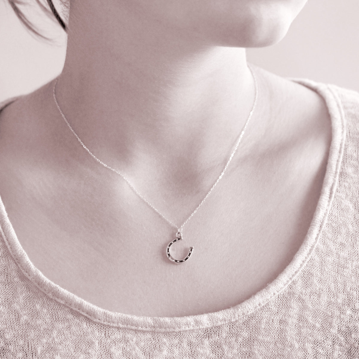Personalized necklace - silver horseshoe necklaces  - sterling silver custom jewelry for friend or sister. Horse jewelry to symbolize good luck with a lucky horseshoe necklace. 