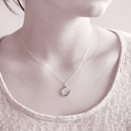 Personalized necklace - silver horseshoe necklaces  - sterling silver custom jewelry for friend or sister. Horse jewelry to symbolize good luck with a lucky horseshoe necklace. 