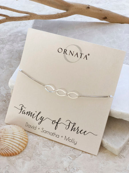 Sterling silver bolo bracelets for family of three - custom silver bracelets are great keepsake gifts for moms, daughters, grandmas, granddaughters, friends, and family members or good wedding gifts.  