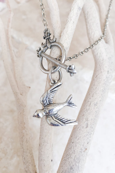 “You Can Fly” Swallow Necklace w/ Fleur-de-Lis Toggle