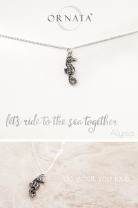 “Let’s Ride to the Sea Together” Seahorse Sterling Silver and Silver Plated Necklace