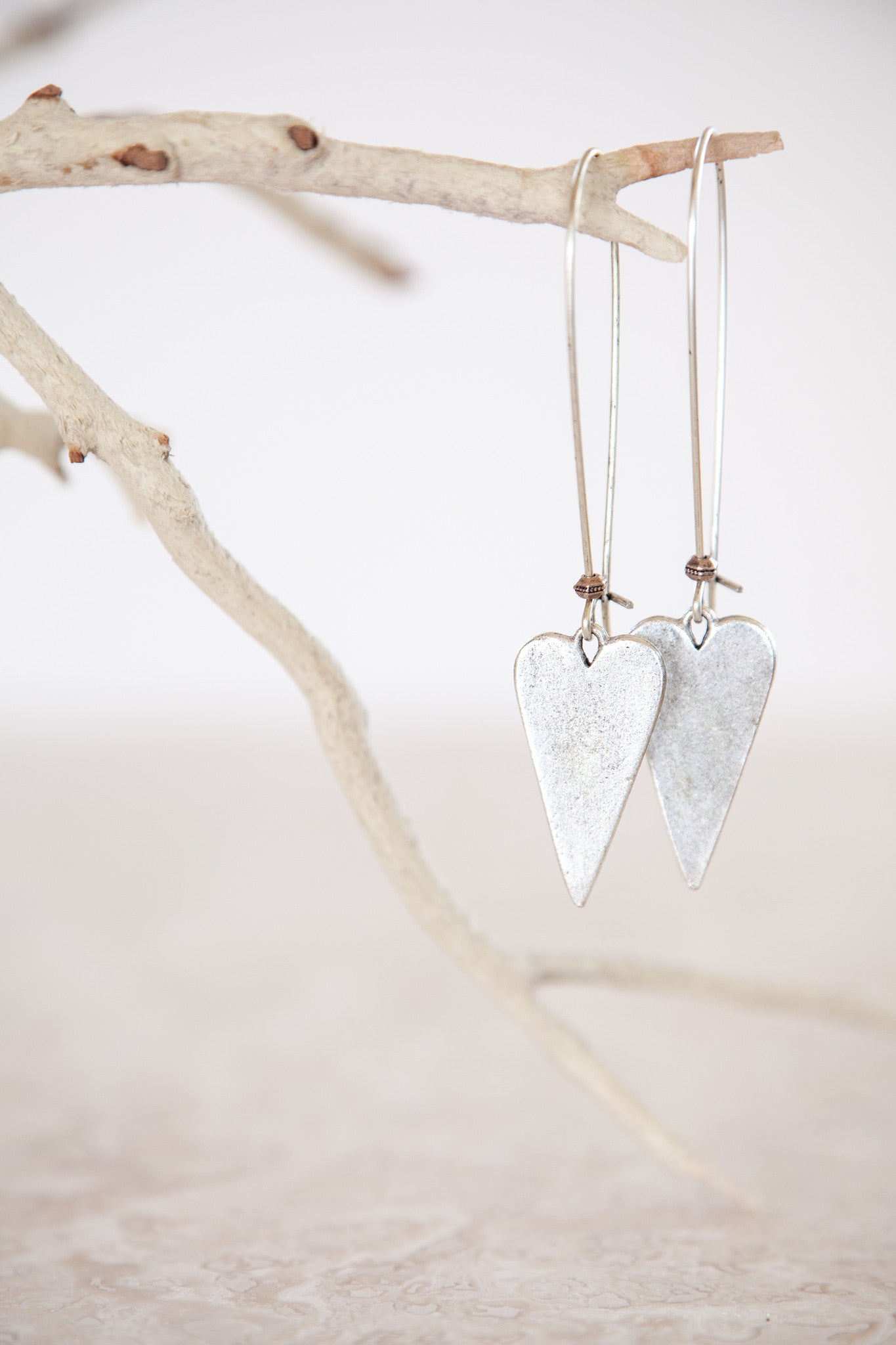 Silver Plated Long Heart Earrings