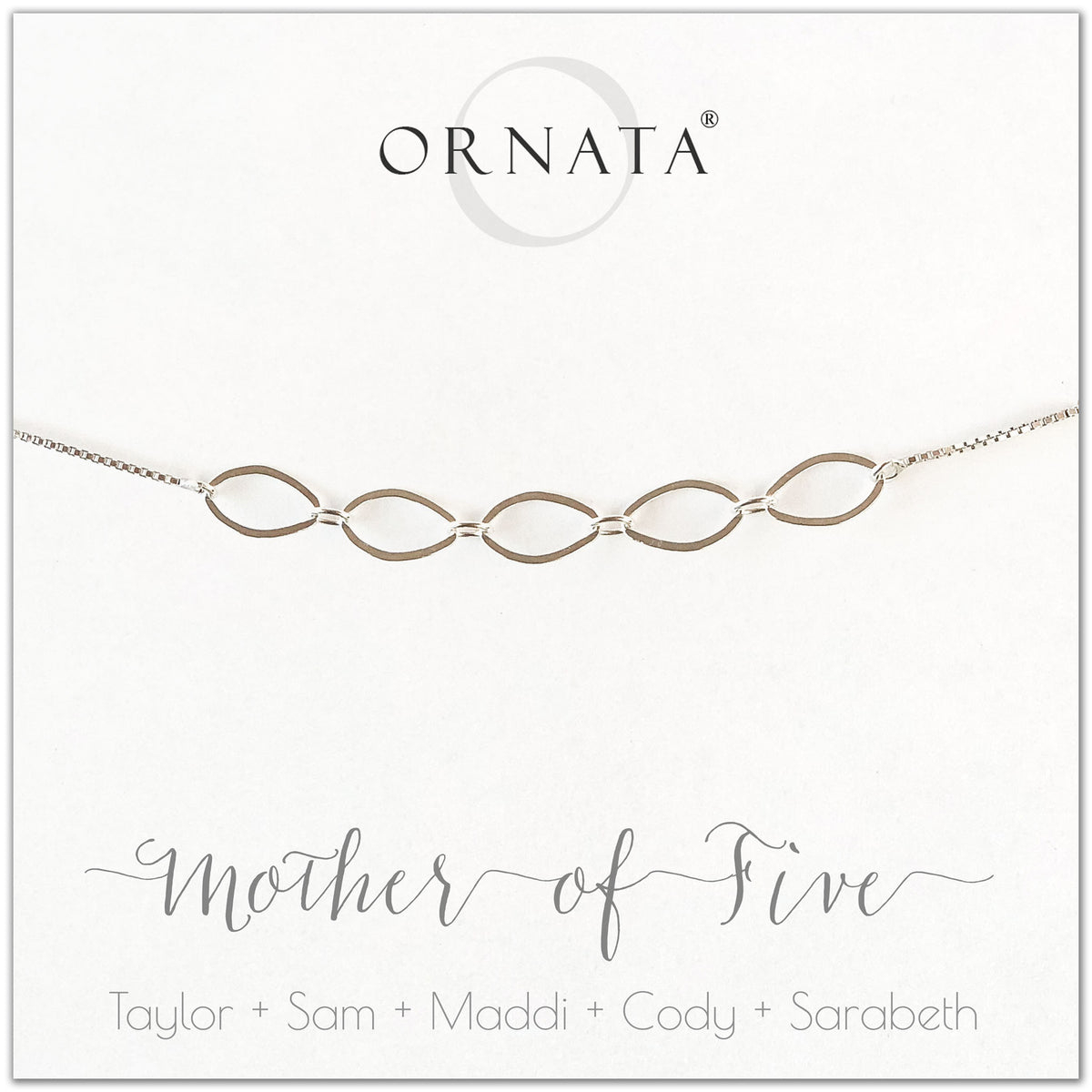Mother of five personalized sterling silver bolo bracelet. Our custom bracelets make good gifts for moms and family. Great mother’s day gift.