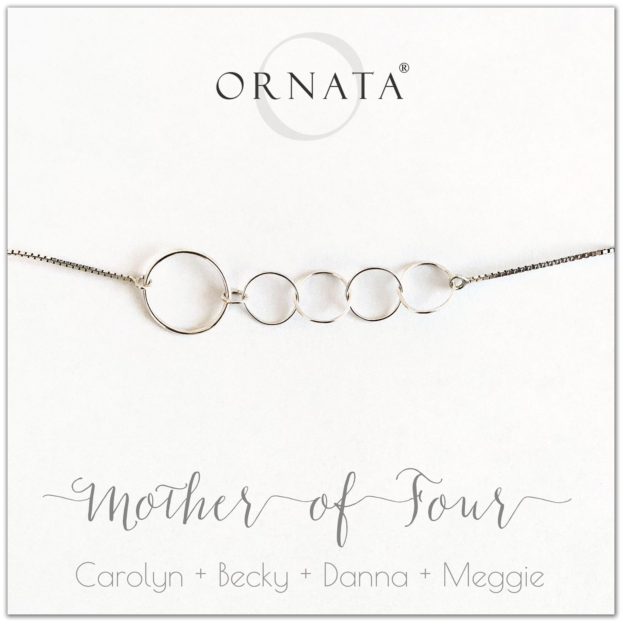 Mother of four personalized sterling silver bolo bracelet. Our custom bracelets make good gifts for moms and family. Great mother’s day gift.
