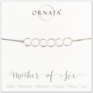 Mother of six personalized sterling silver bolo bracelet. Our custom bracelets make good gifts for moms and family. Great mother’s day gift.