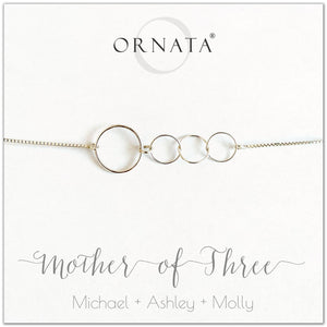 Mother of three personalized sterling silver bolo bracelet. Our custom bracelets make good gifts for moms and family. Great mother’s day gift.