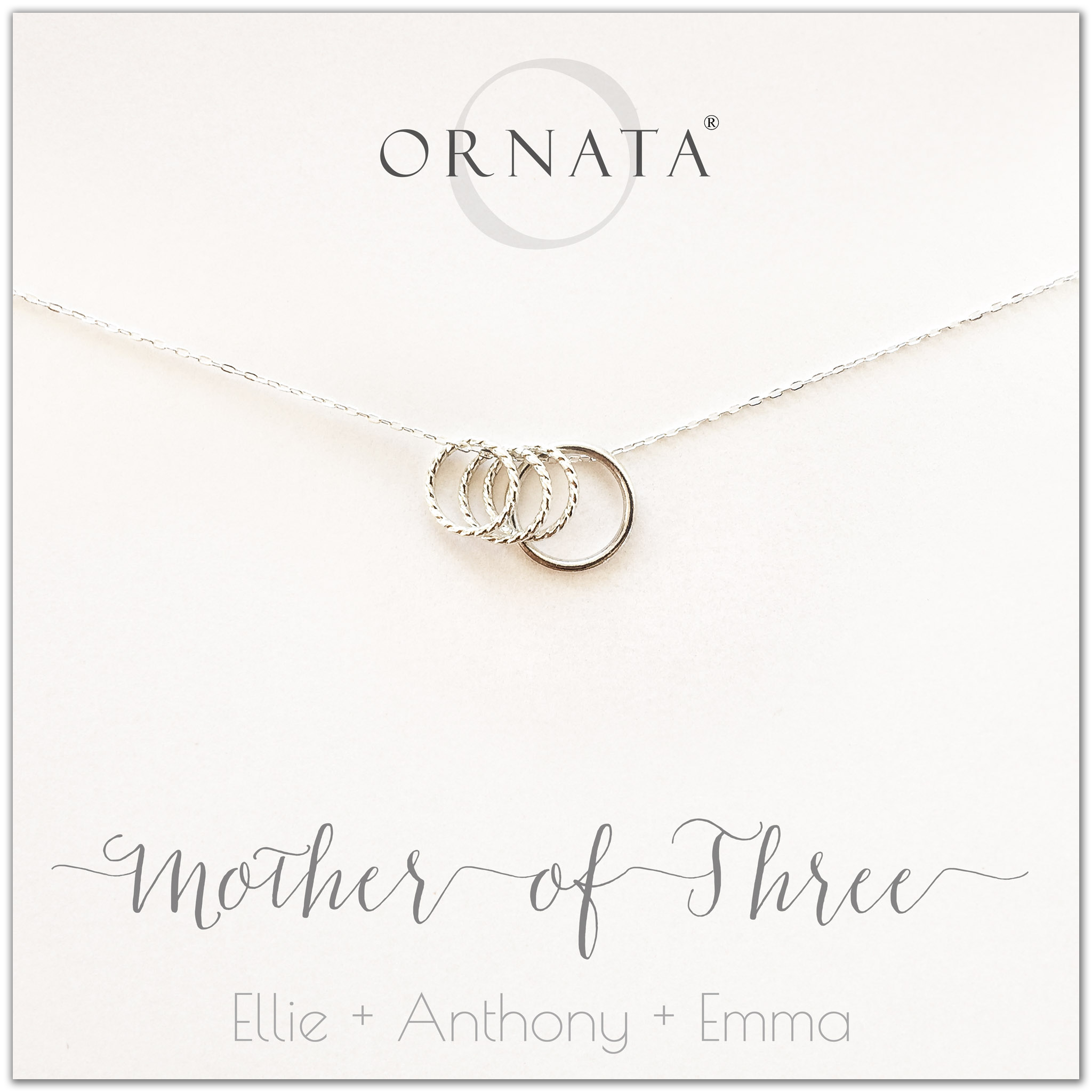 Mother of Three Personalized Sterling Silver Necklace Ornata