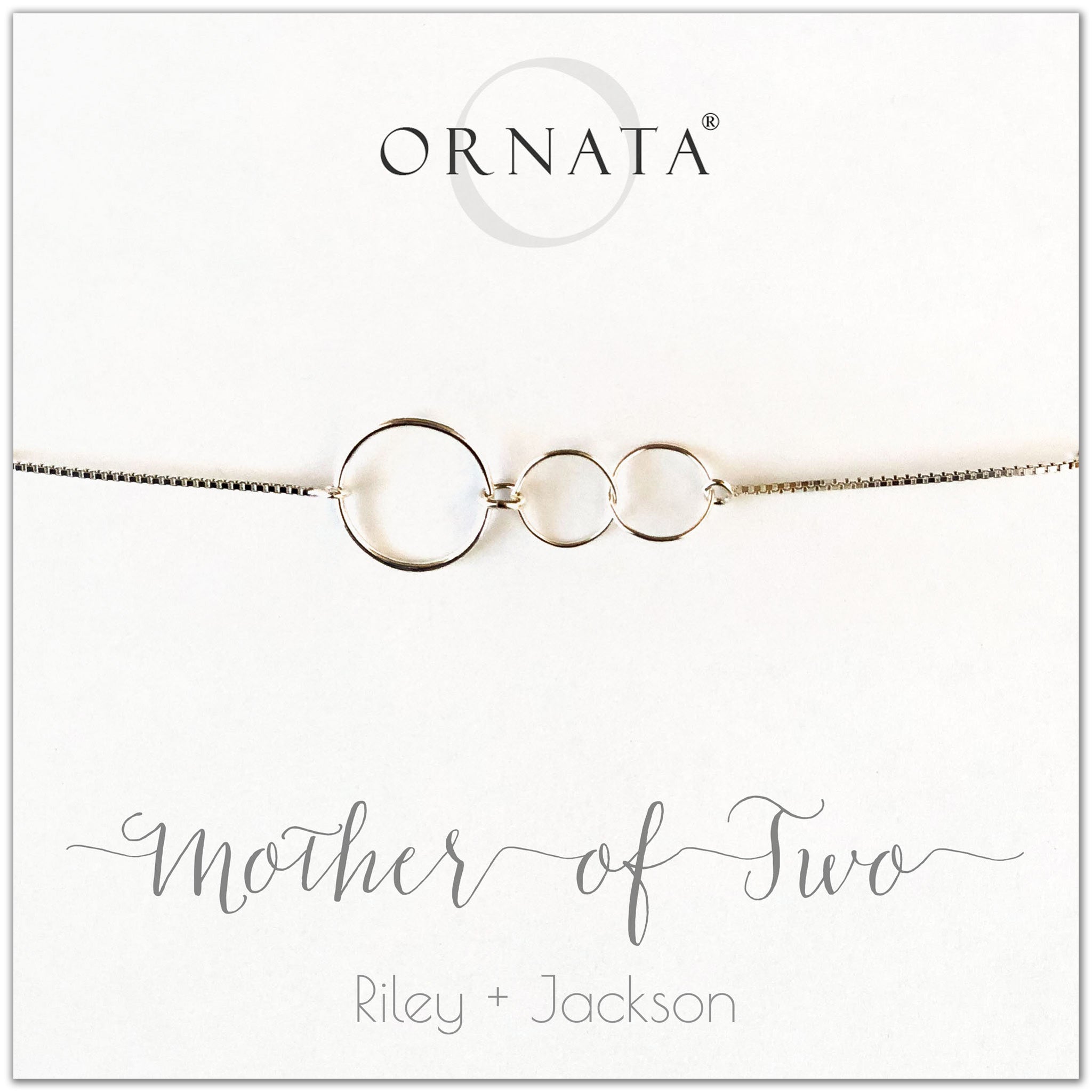 Mother of two personalized sterling silver bolo bracelet. Our custom bracelets make good gifts for moms and family. Great mother’s day gift.