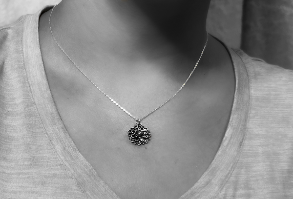 Sterling Silver and Silver Plated Chrysanthemum Charm Necklace