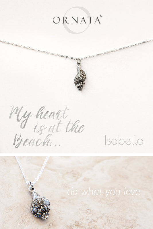 “My Heart is at the Beach” Sterling Silver and Silver Plated Seashell Necklace