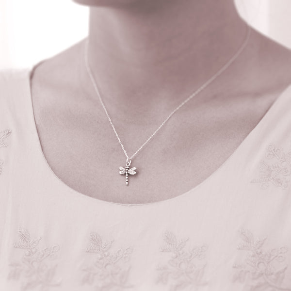 Personalized necklace - silver dragonfly necklaces  - sterling silver custom jewelry for friend or sister. Inspirational quote about luck, wisdom, and victory.