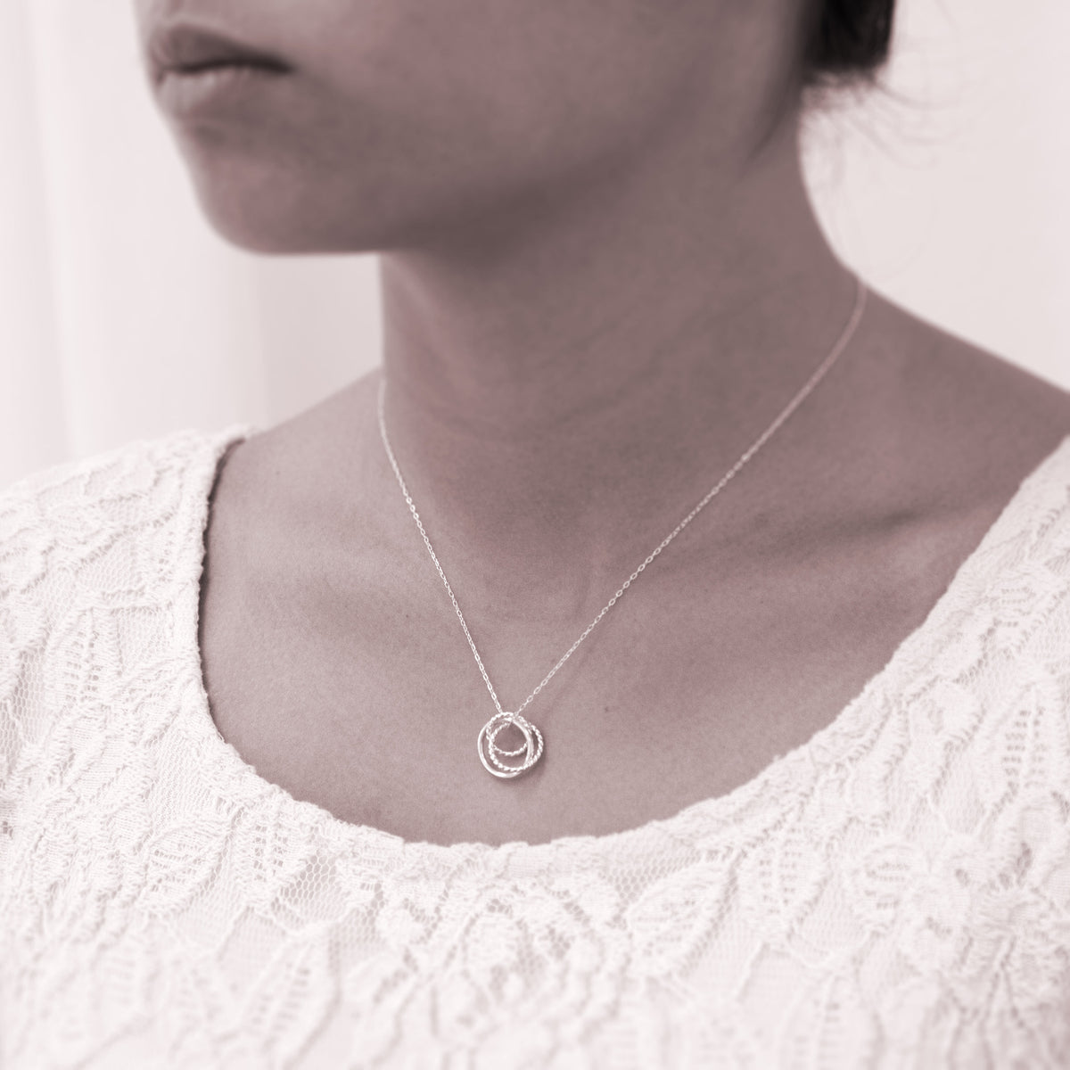 Custom Family of 3 necklace - personalized jewelry is sterling silver and the custom necklaces are good gifts for moms, daughters, sisters, family friends, or grandmas. Also good Mother’s Day gift or Mother’s Day jewelry for family of 3. 