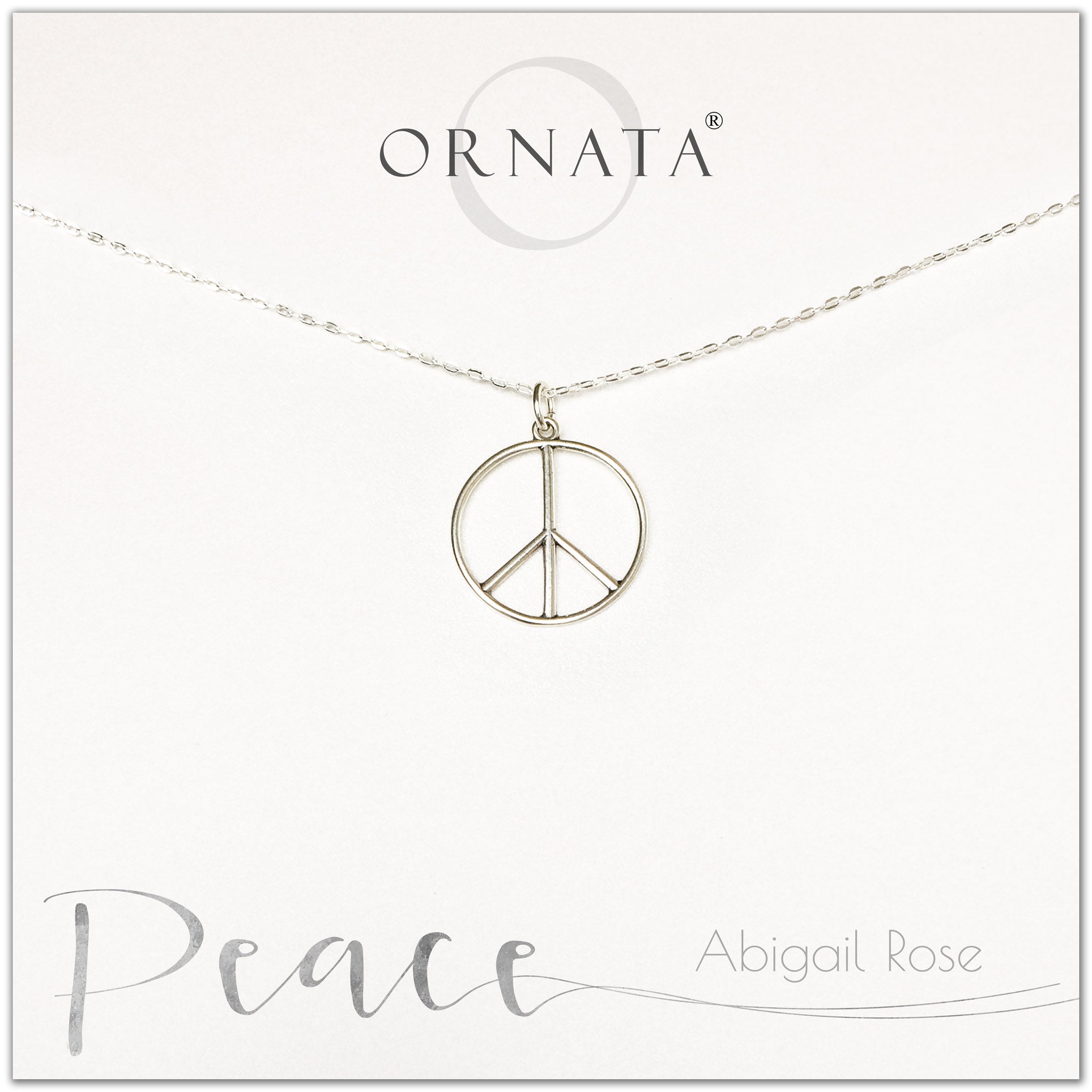 Peace necklace - personalized silver peace sign necklace. Our sterling silver custom jewelry is a perfect gift to symbolize peace with a delicate peace symbol charm. 