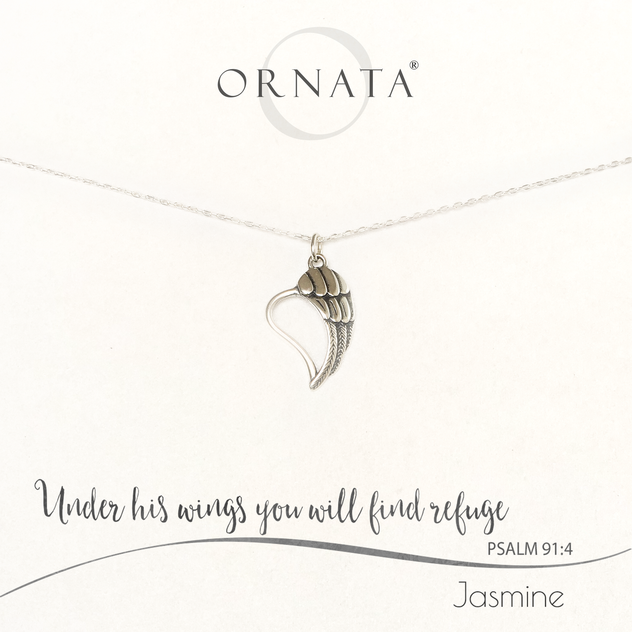 "Psalm 91:4” Sterling Silver Necklace on Personalized Jewelry Card