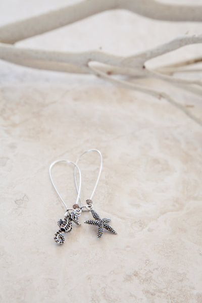 Silver Plated Pewter Starfish & Seahorse Earrings
